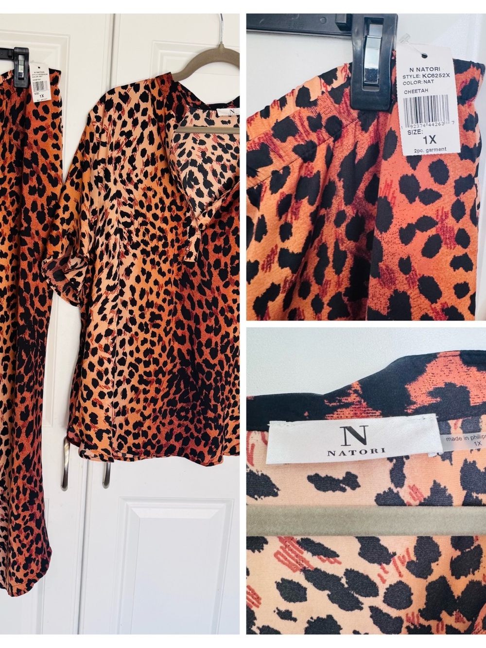 Natori Cheetah Print V-Neck Blouse in Orange and Black